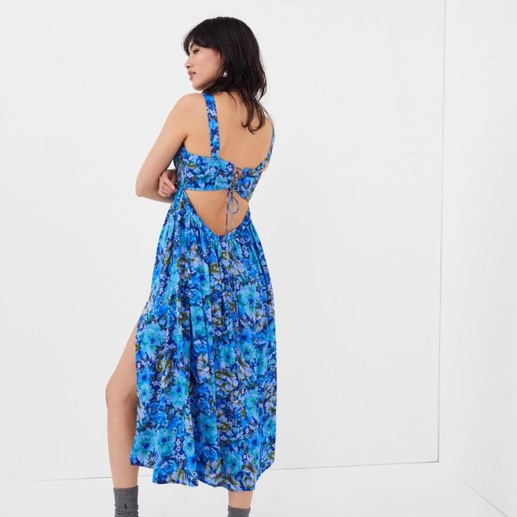 FOR LOVE & LEMONS Astor Floral Print Midi Dress In Blue NWT - Picture 3 of 10